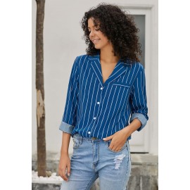 Royal Blue Striped Button Front Shirt