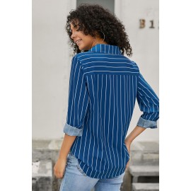 Royal Blue Striped Button Front Shirt