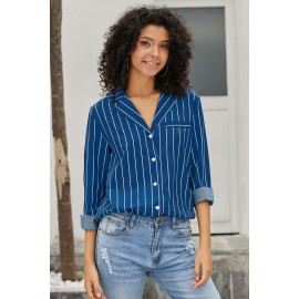 Royal Blue Striped Button Front Shirt