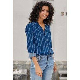 Royal Blue Striped Button Front Shirt