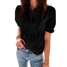 Black Ruffled Button Shirt