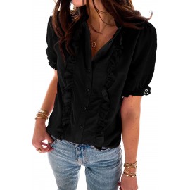 Black Ruffled Button Shirt