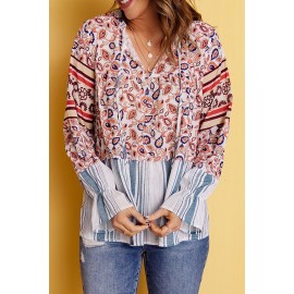 Loose Fit Floral Striped Blouse