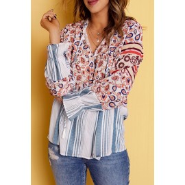 Loose Fit Floral Striped Blouse