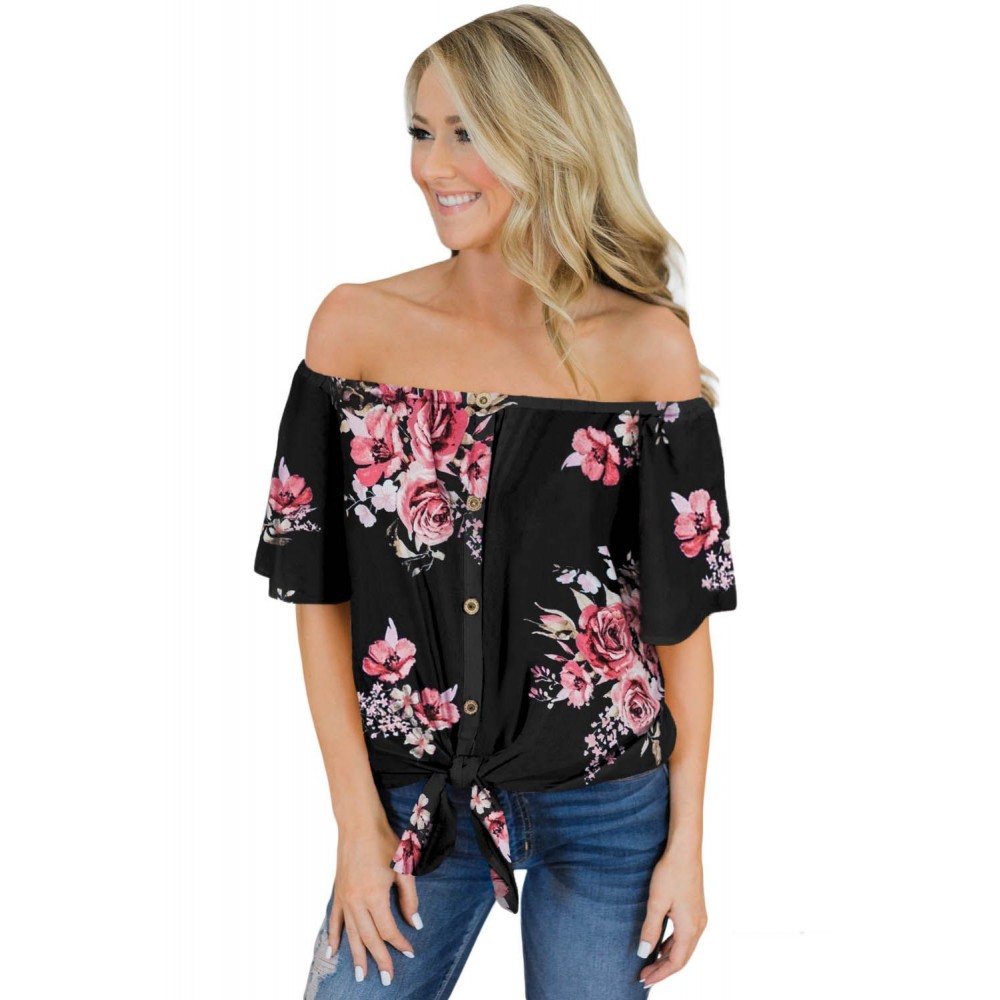 Black Floral Off The Shoulder Top