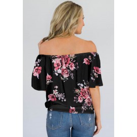 Black Floral Off The Shoulder Top