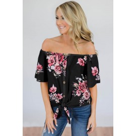 Black Floral Off The Shoulder Top