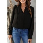 Black Lace Patchwork Ruffled Long Sleeve Blouse