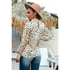 Beige Mock Neck Lantern Sleeve Fashion Print Blouse