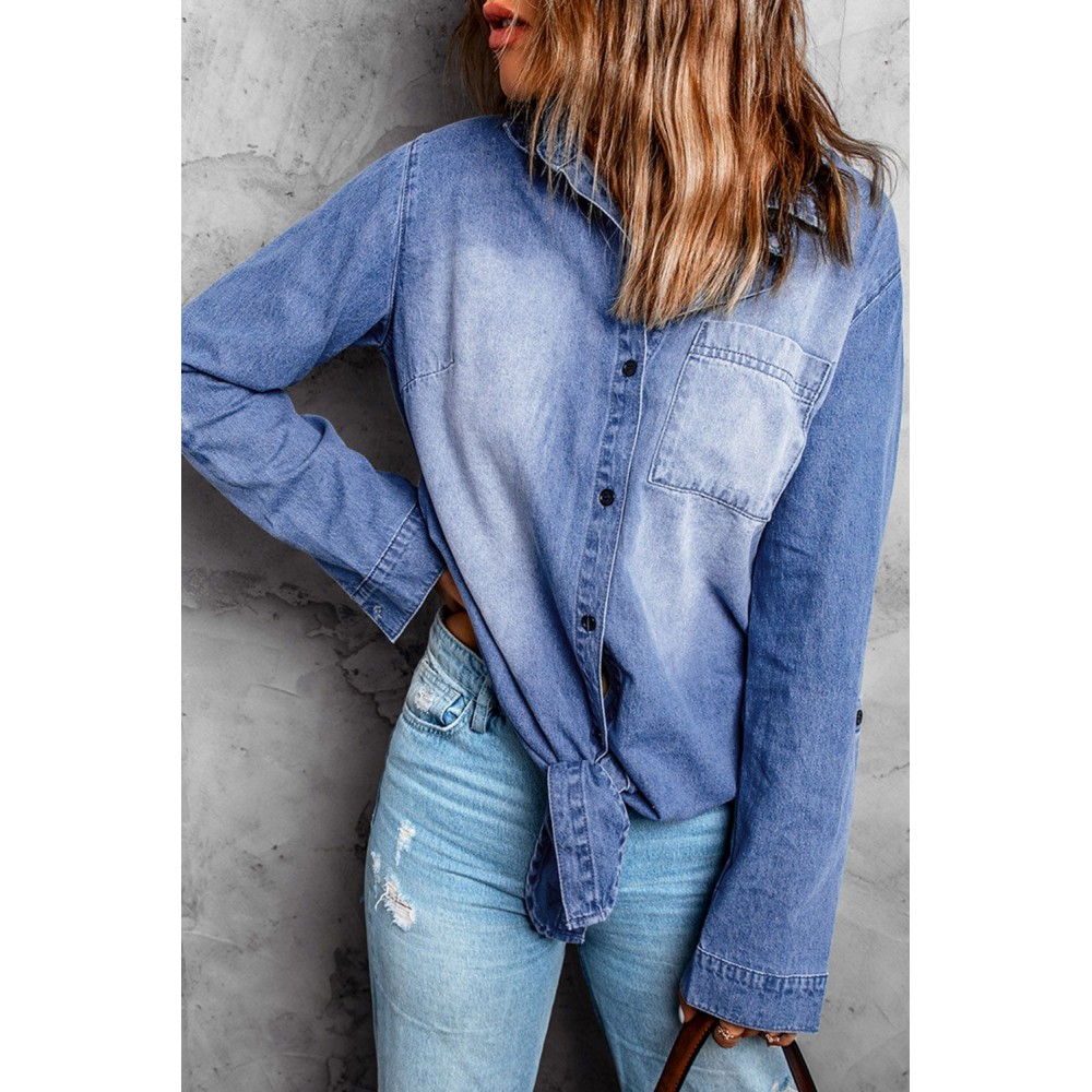 Blue Washed Pocketed Denim Shirt