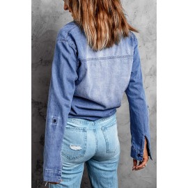 Blue Washed Pocketed Denim Shirt