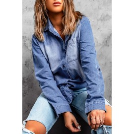 Blue Washed Pocketed Denim Shirt