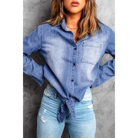 Blue Washed Pocketed Denim Shirt