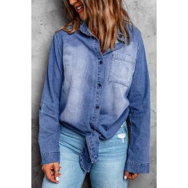 Blue Washed Pocketed Denim Shirt