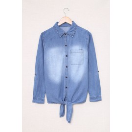 Blue Washed Pocketed Denim Shirt