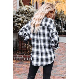 Black Cotton Blend Plaid Buttoned Shirt with Bust Pockets