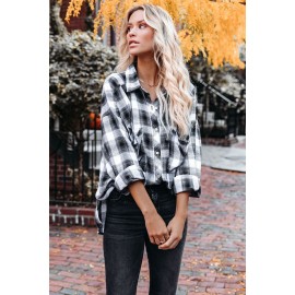 Black Cotton Blend Plaid Buttoned Shirt with Bust Pockets