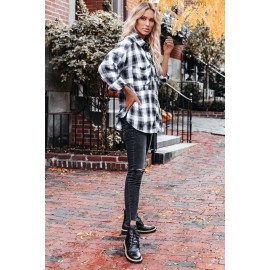 Black Cotton Blend Plaid Buttoned Shirt with Bust Pockets