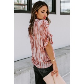 Orange Printed Pocket Short Sleeve Blouse