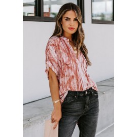 Orange Printed Pocket Short Sleeve Blouse