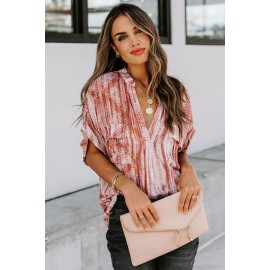 Orange Printed Pocket Short Sleeve Blouse