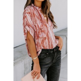 Orange Printed Pocket Short Sleeve Blouse