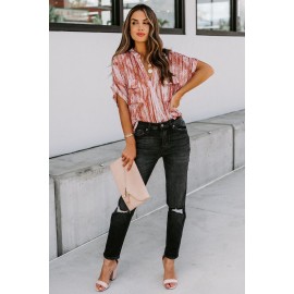 Orange Printed Pocket Short Sleeve Blouse